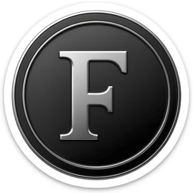 Emoji icon of a black coin with engraved letter F, minimalist style, isolated, no color sticker