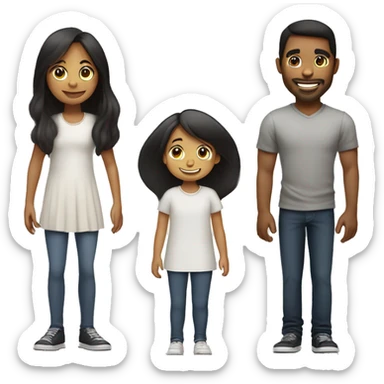 Desing An emoji of a loving brother and sister standing side by side, the sister being short with long straight hair, and the brother tall with black hair styled upward, broad shoulders, and both showing warm smiles sticker