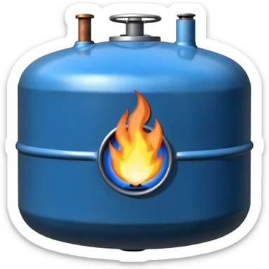 generate a realistic rust-free metal natural gas tank with blue fire on it sticker