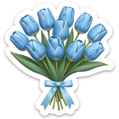 Pastel blue tulip bouquet tied together by a white small ribbon  sticker