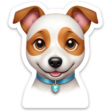 Cinematic Cute Jack Russell Terrier Portrait Emoji, Head tilted playfully and inquisitively, featuring a charming, small yet spirited body with a smooth, glossy coat, round, sparkling eyes full of delightful curiosity, and an endearing, mischievous smile, Simplified yet irresistibly adorable features, highly detailed, glowing with a warm, inviting glow, high shine, affectionate and lively, stylized with a touch of whimsical canine charm, soft glowing outline, capturing the essence of a mischievous yet lovable Jack Russell Terrier that seems as if it could scamper out of the screen into your arms! sticker