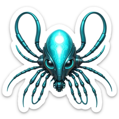  Cool Cybernetic Nebula Creature with glowing cyan antennae sticker