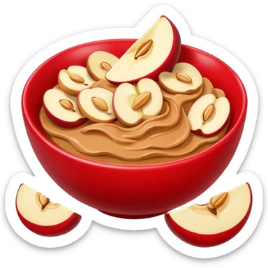 apple pieces in bowl with peanutbutter sticker