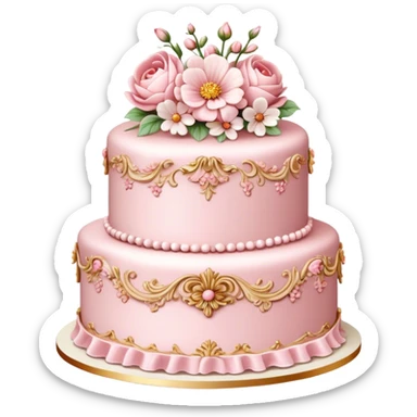 vintage rococo highly detailed pale pink cake with flowers sticker
