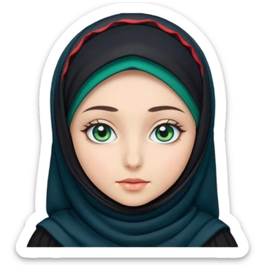 a girl wearing a black hijab and has green and blue eyes sticker
