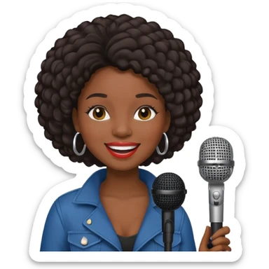 black skin woman, singer, hold micro sticker
