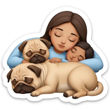 pug laying next the brown girl sleeping  sticker