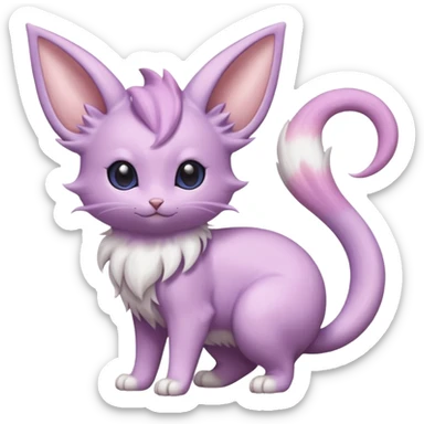 Cute kawaii fluffy floofy silky realistic smooth soft Espeon-Mew-Minccino-Delcatty-Pachirisu-fusion sticker