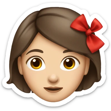 Straight hair Brunette girl with dark brown eyes with a red bow on her hair sticker