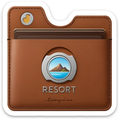 Resort Keycard & Holder: A sleek magnetic keycard paired with a leather card holder embossed with the resort logo.
 sticker