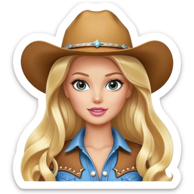 Cowgirl blonde Barbie model, long shiny hair sticker