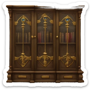 The Vanishing Cabinet:  ornate cabinet linked magically, allowing for instantaneous travel between locations. One is located in Borgin and Burkes, and the other is in Hogwarts sticker
