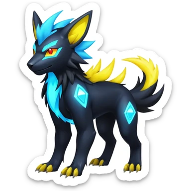  dark vibrant futuristic lush warm-colored neon-glowing electric maned Luxray-Manectric-Fakémon-Vernid-Digimon-creature (full body) sticker