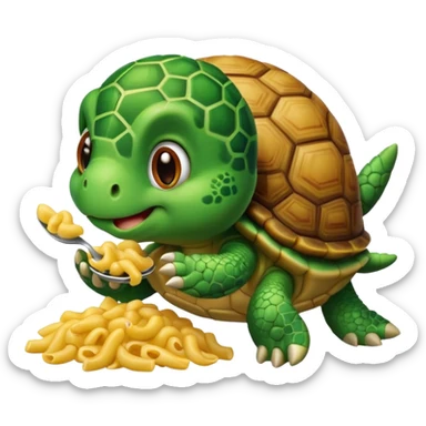 Macaroni with a cute turtle eating it sticker