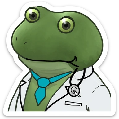 bufo frog with sad eyes, dressed as a doctor, looking at viewer sticker