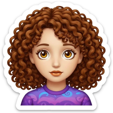 Psychedelic brown curly hair brown eyes white skin girl sticker