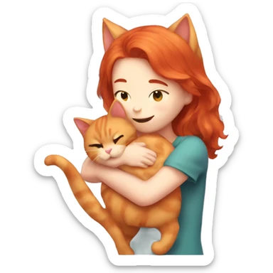 cute red haired cat girl giving a hug to chat sticker