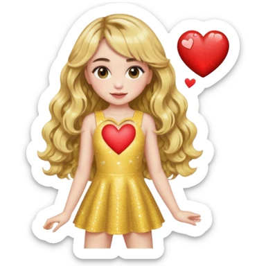 sabrina carpenter in yellow sparkly mini dress with a heart cutout and wavy long hair with wavy bangs sticker