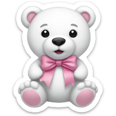 white bear stuffed animal with a pink bow sticker