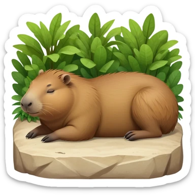 cinematic-Sleeping capybara-realistic-full-body-on-standing-emoji,-plump-and-relaxed-body-soaking-in-the-warm-sun,-short-brown-fur-slightly-ruffled,-head-tilted-dramatically,-calm-expressive-eyes-exuding-serene-wisdom,-simplified-yet-realistic sticker