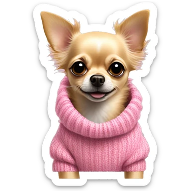 little scruffy coarse haired blonde chihuahua in a huge pink sweater sticker