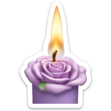 A soft lilac candle with a delicate pink wax rose on top, placed beside an old poetry book. sticker