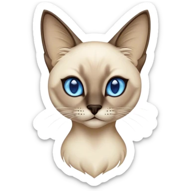 Cinematic Noble Siamese Cat Portrait Emoji, Poised and regal, with sleek cream-colored fur and striking dark points on the ears, face, paws, and tail, piercing sapphire-blue eyes, Simplified yet sharp and sophisticated features, highly detailed, glowing with a soft, dignified glow, high shine, intelligent and graceful, stylized with an air of elegance, focused and attentive, soft glowing outline, capturing the essence of a watchful and refined feline, so majestic it feels as though it could glide across the screen with effortless confidence! sticker