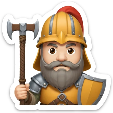 gimli the dwarf, brown beard, gray metal helmet, battle axe, no shield sticker
