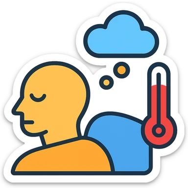 Add a simple thermometer icon next to the person and dream cloud in the same icon style with minimal details and no background. sticker
