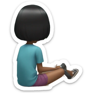 Black hair girl watching Anime on tv sticker