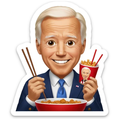 Joe Biden eating KFC with chopsticks sticker