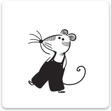 Simple hand-drawn mouse with whiskers and a long tail sticker
