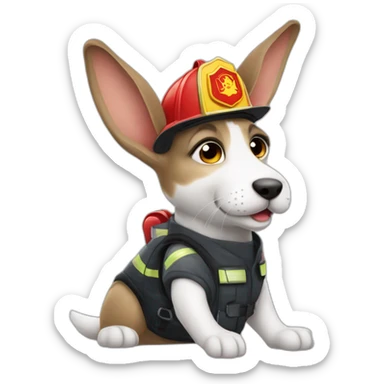 a jackrabbit terrier dog who works as a firefighter and wears a bulletproof vest sticker