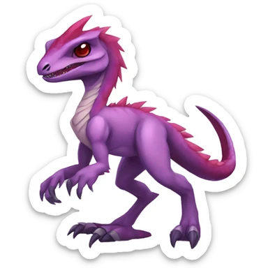 Chibi-Anthro Mauve-maroon-red-colored edgy anthro-genesect-velociraptor-scalie-sona-Fakémon-hybrid with a purple-pink mane on head and back and horns full body sticker