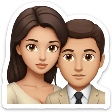 Handsome brunette man and beautiful brunette woman with light tan skin, bust portrait sticker