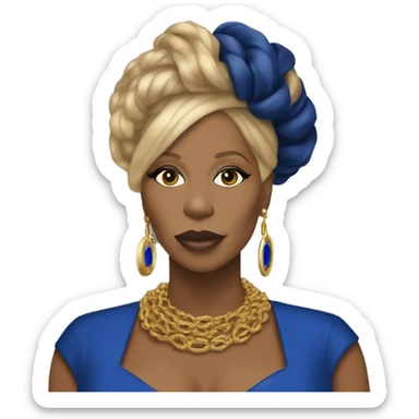 Attitude Mary j blige with blue and gold locs wearing a royal blue and gold dress  sticker