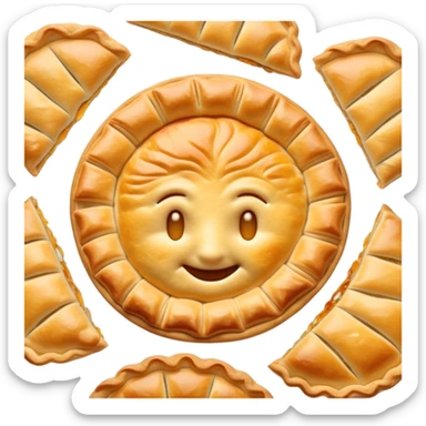 cinematic-realistic-flat burek-sa-sirom-dish-emoji,-showcasing-a-flaky-pastry-filled-with-cheese-rendered-with-crisp-textures-and-appetizing,-warm-lighting.  sticker
