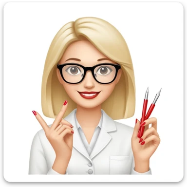 Emoji of a stylish teacher manicurist with glasses, perfect nails, and a confident smile. sticker