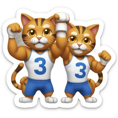 two muscular cats holding up the number 13 sticker
