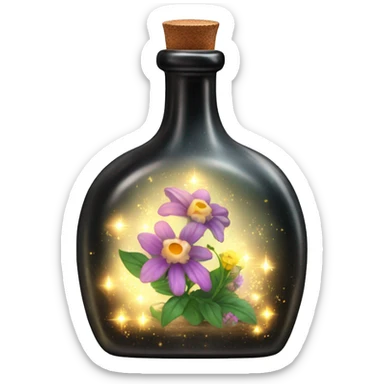 Black magic fairy light sparkling old Antique bottle with poison and with herbal and flowers sticker