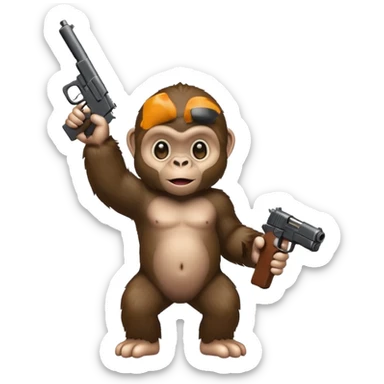 A baby gorilla holding a gun in the air sticker