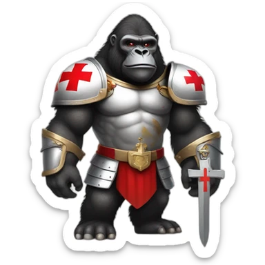 Buff Gorilla wearing a Knight Crusader armor with the holy red Cross sticker