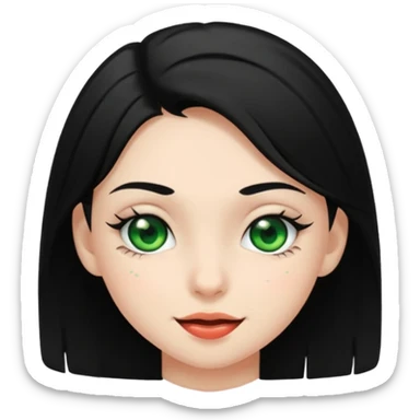 teenage girl with green eyes and black hair, winking sticker