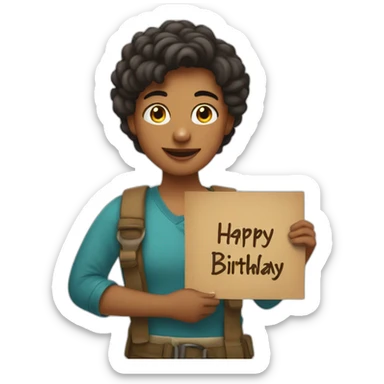 Person holding a sign that says “Happy Birthday Priya” sticker
