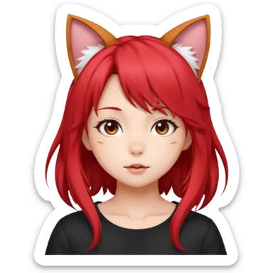 cute anime girl with cat ears, red blowing hair sticker
