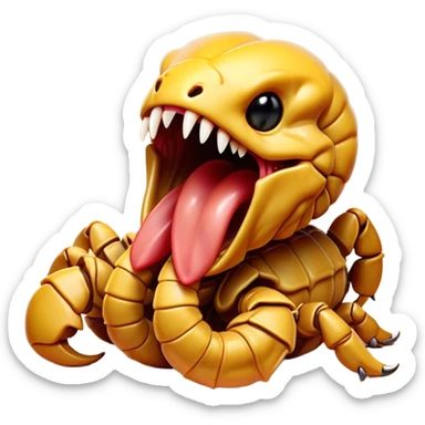 Cinematic Cute Yawning Emperor Scorpion Portrait Emoji, Head tilted slightly with a dramatic, wide-open yawn, showcasing a soft, textured exoskeleton with subtly drooping pincers and half-closed eyes in drowsy contentment, Simplified yet irresistibly adorable features, highly detailed, glowing with a soft, cozy glow, high shine, relaxed yet expressive, stylized with a dash of desert charm, soft glowing outline, capturing the essence of a sleepy yet affectionate scorpion that seems ready to stretch out for a nap! sticker