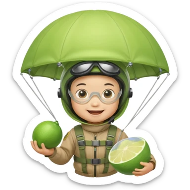 Skydiving asian baby with parachute and UFO lime sticker
