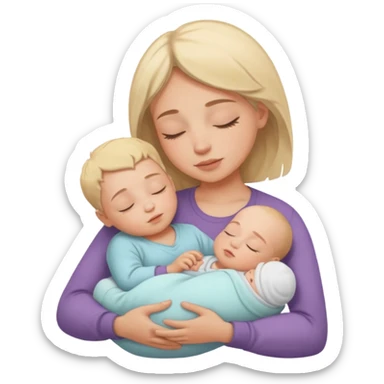 a peaceful scene of a baby sleeping in the arms of a parent, the parent gently holding the baby against their chest, both look serene and safe, soft and calm atmosphere sticker