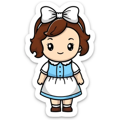 White girl with brown wavy hair and white bow on her head sticker