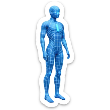Human body silhouette with digital 3D scanning grid lines covering it, futuristic body scan sticker